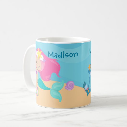 かわいいマーメイドガールカスタム海ビーチハウス コーヒーマグカップ (正面左)