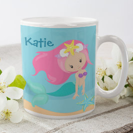 かわいいマーメイドガールカスタム海ビーチハウス コーヒーマグカップ