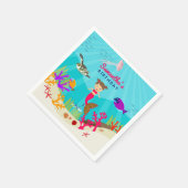 かわいいマーメイドガールカラフルイン海誕生日 スタンダードカクテルナプキン (角)