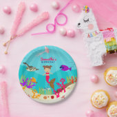 かわいいマーメイドガールカラフルイン海誕生日 ペーパープレート (パーティー)