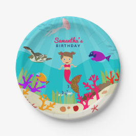 かわいいマーメイドガールカラフルイン海誕生日 ペーパープレート