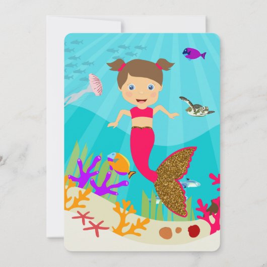 かわいいマーメイドガールカラフルイン海誕生日 招待状 (裏面)
