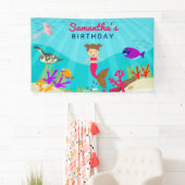 かわいいマーメイドガールカラフルイン海誕生日 横断幕 (インサイチュ)