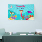 かわいいマーメイドガールカラフルイン海誕生日 横断幕 (トレードショー)