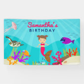 かわいいマーメイドガールカラフルイン海誕生日 横断幕 (横)