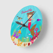 かわいいマーメイドガールカラフル海子供部屋 ラウンド壁時計 (傾斜)