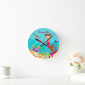 かわいいマーメイドガールカラフル海子供部屋 ラウンド壁時計 (ホーム)