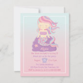 かわいいマーメイドガールグラデーションバースデーパーティ招待状 招待状 (正面)