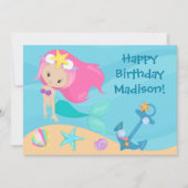かわいいマーメイドガールパーソナライズされたキッズハッピーバースデー カード (正面)
