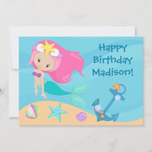 かわいいマーメイドガールパーソナライズされたキッズハッピーバースデー カード