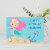 かわいいマーメイドガールパーソナライズされたキッズハッピーバースデー カード (スタンド正面)