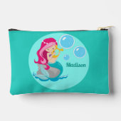 かわいいマーメイドガールパーソナライズされたティール(緑がかった色)キッズ アクセサリーポーチ (裏面)