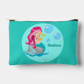 かわいいマーメイドガールパーソナライズされたティール(緑がかった色)キッズ アクセサリーポーチ (正面)