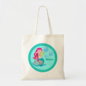 かわいいマーメイドガールパーソナライズされたティール（緑がかった色）キッズ トートバッグ (正面)