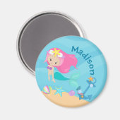 かわいいマーメイドガールパーソナライズされたビーチ マグネット (正面/裏面)