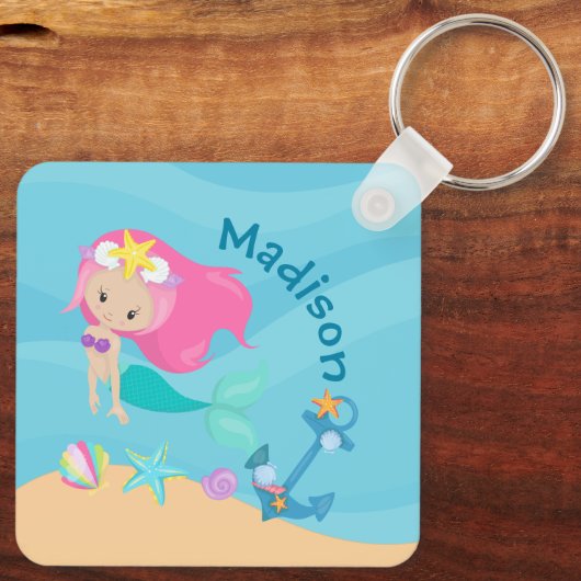 かわいいマーメイドガールビーチカスタムキッズ キーホルダー (裏面)