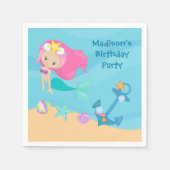 かわいいマーメイドガールビーチカスタムキッドバースデーパーティー スタンダードカクテルナプキン (正面)