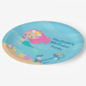 かわいいマーメイドガールビーチカスタムキッドバースデーパーティー ペーパープレート (アングル)