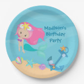 かわいいマーメイドガールビーチカスタムキッドバースデーパーティー ペーパープレート (正面)