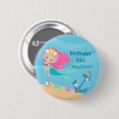 かわいいマーメイドガールビーチバースデーパーティーカスタム 缶バッジ (正面&裏面)