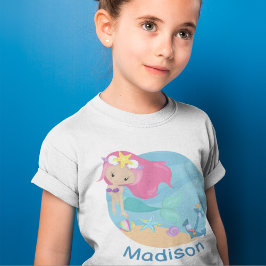 かわいいマーメイドガールビーチバースデーパーティーカスタム Tシャツ