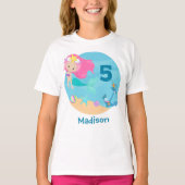 かわいいマーメイドガールビーチバースデーパーティーカスタム Tシャツ (正面)