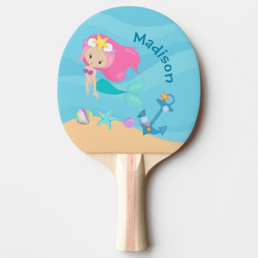 かわいいマーメイドガールビーチパーソナライズされたキッズサマー 卓球ラケット (正面)