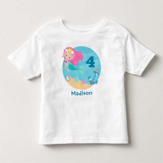 かわいいマーメイドガールビーチ誕生日パーティーカスタム年齢 トドラーTシャツ (正面)