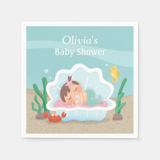 かわいいマーメイドガール赤ちゃんシャワーパーティーナプキン スタンダードカクテルナプキン (正面)
