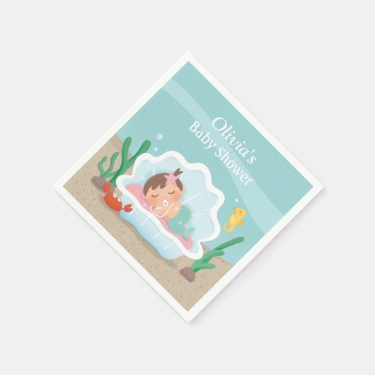 かわいいマーメイドガール赤ちゃんシャワーパーティーナプキン スタンダードカクテルナプキン (角)