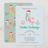 かわいいマーメイドクリスマスクッキー交換パーティー 招待状 (正面/裏面)