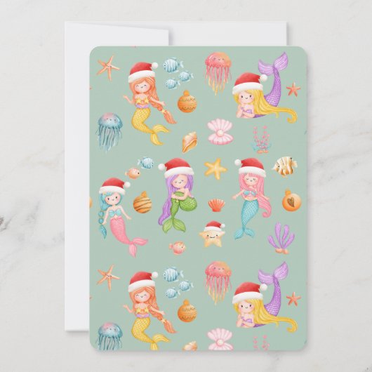 かわいいマーメイドクリスマス引っ越し祝いパーティーパーティー 招待状 (裏面)