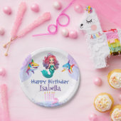 かわいいマーメイドシャーク虹のカラフル誕生日パーティー ペーパープレート (パーティー)