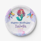 かわいいマーメイドシャーク虹のカラフル誕生日パーティー ペーパープレート (正面)