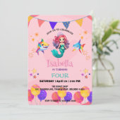 かわいいマーメイドシャーク虹のカラフル誕生日パーティー 招待状 (スタンド正面)