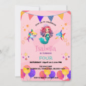 かわいいマーメイドシャーク虹のカラフル誕生日パーティー 招待状 (正面)