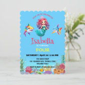 かわいいマーメイドシャーク虹のカラフル誕生日パーティー 招待状 (スタンド正面)