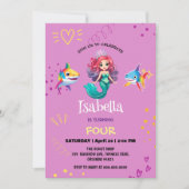 かわいいマーメイドシャーク虹のカラフル誕生日パーティー 招待状 (正面)