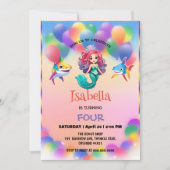 かわいいマーメイドシャーク虹のカラフル誕生日パーティー 招待状 (正面)