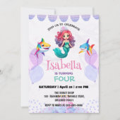 かわいいマーメイドシャーク虹のカラフル誕生日パーティー 招待状 (正面)