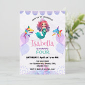 かわいいマーメイドシャーク虹のカラフル誕生日パーティー 招待状 (スタンド正面)