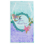 かわいいマーメイドティール（緑がかった色）&パープルバースデーパーティー スモールペーパーバッグ (裏面)