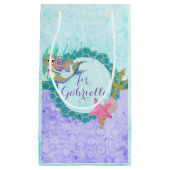 かわいいマーメイドティール（緑がかった色）&パープルバースデーパーティー スモールペーパーバッグ (正面)