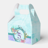 かわいいマーメイドティール（緑がかった色）&パープルマーメイド誕生日パーティー フェイバーボックス (裏面サイド)