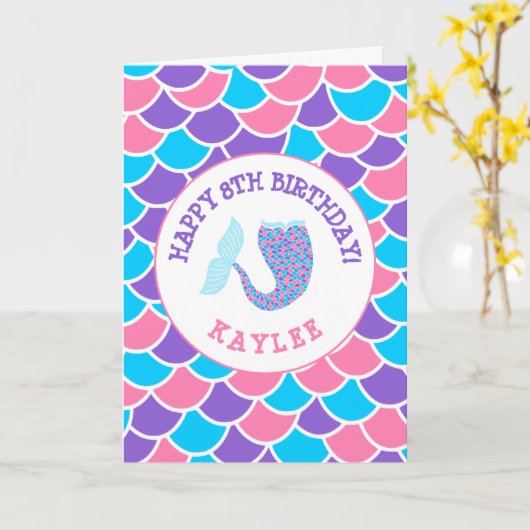 かわいいマーメイドテールガールズハッピーバースデー カード (黄色い花)