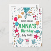 かわいいマーメイドテールマーメイド誕生日招待状 ポストカード (正面/裏面)