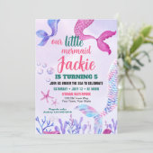 かわいいマーメイドテール誕生日パーティーの招待 招待状 (スタンド正面)