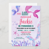 かわいいマーメイドテール誕生日パーティーの招待 招待状 (正面/裏面)