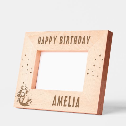 かわいいマーメイドハッピーバースデーガールフォト レーザー彫刻フレーム (左)