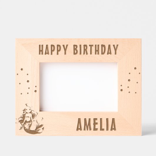 かわいいマーメイドハッピーバースデーガールフォト レーザー彫刻フレーム (正面)